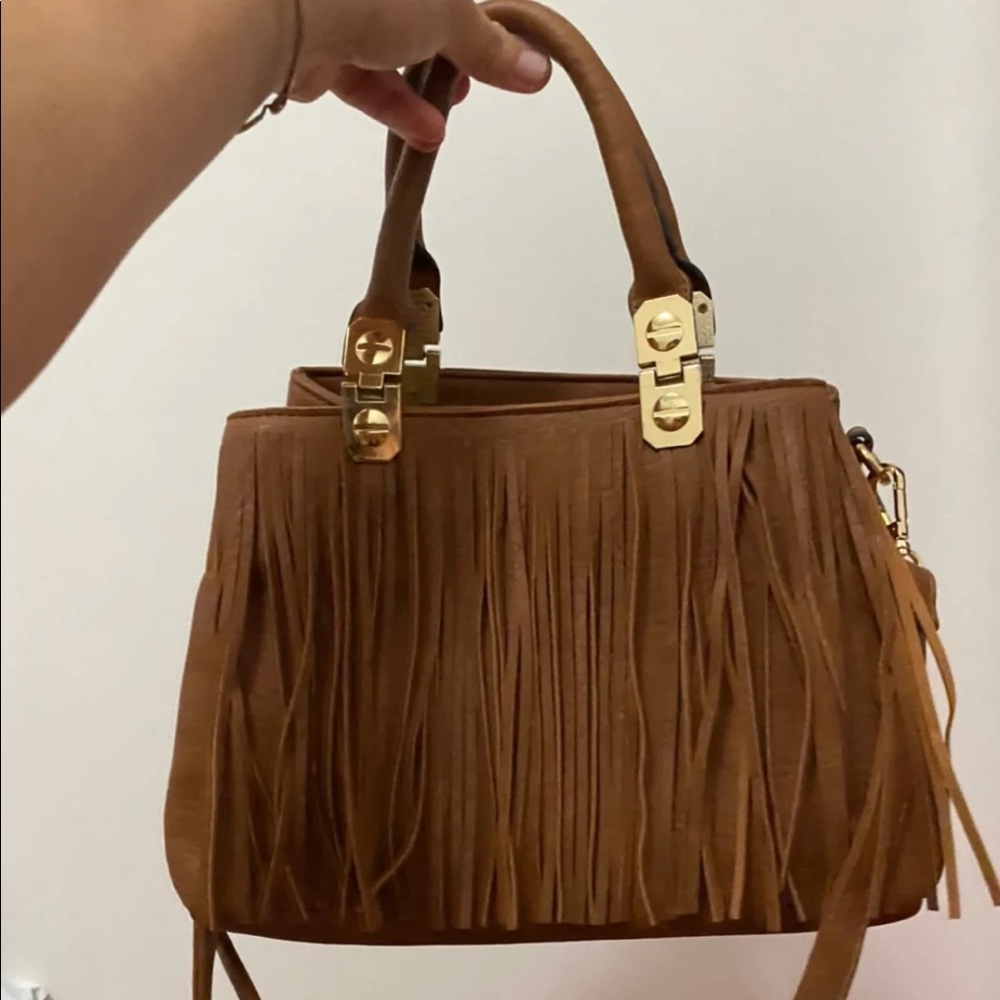 Fringe vegan leather crossbody bag
